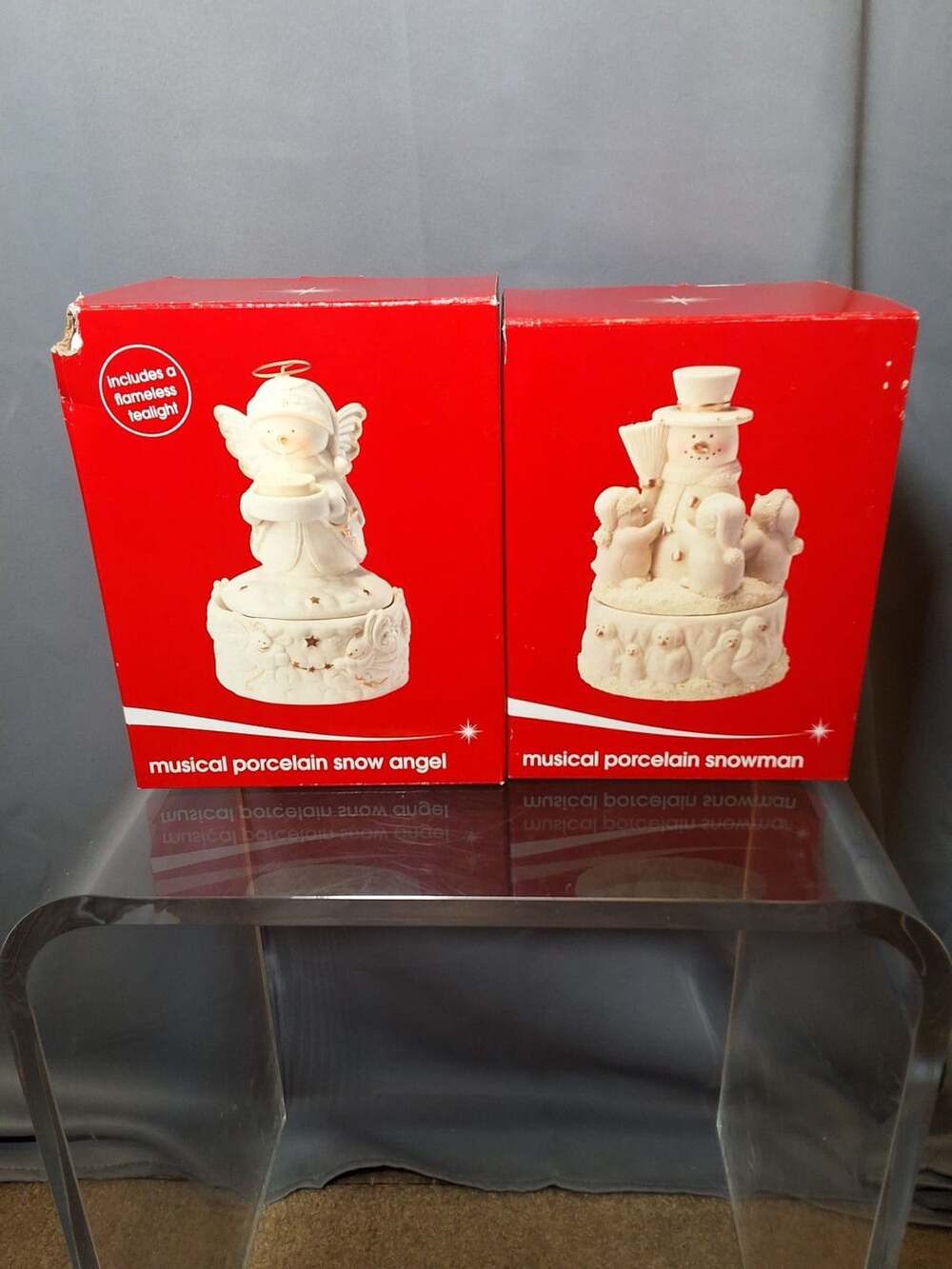 Musical Porcelain Snow Angel and Musical Porcelain Snowman Figurines Set of 2